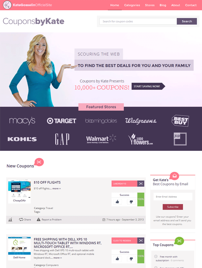 New Kate Gosselin coupon site powered by Clipper